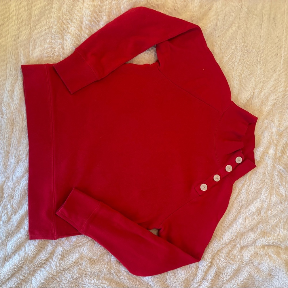 Red Button-Accent Pullover Sweater